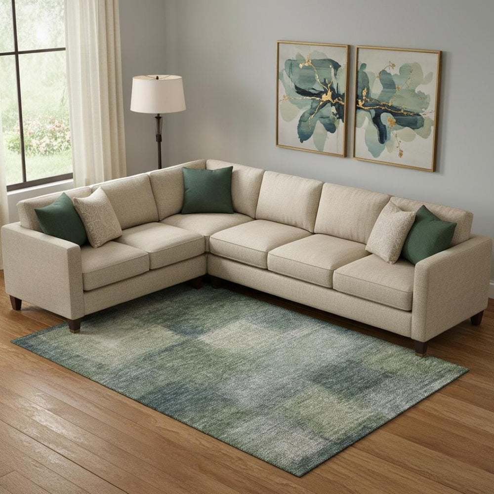 HomeRoots 10' X 14' Washable Olive Green, Ivory & Gray Abstract Area Rug with UV Protection & Style Boost 662579