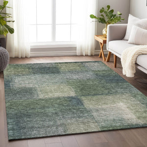 HomeRoots 10' X 14' Washable Olive Green, Ivory & Gray Abstract Area Rug with UV Protection & Style Boost 662579