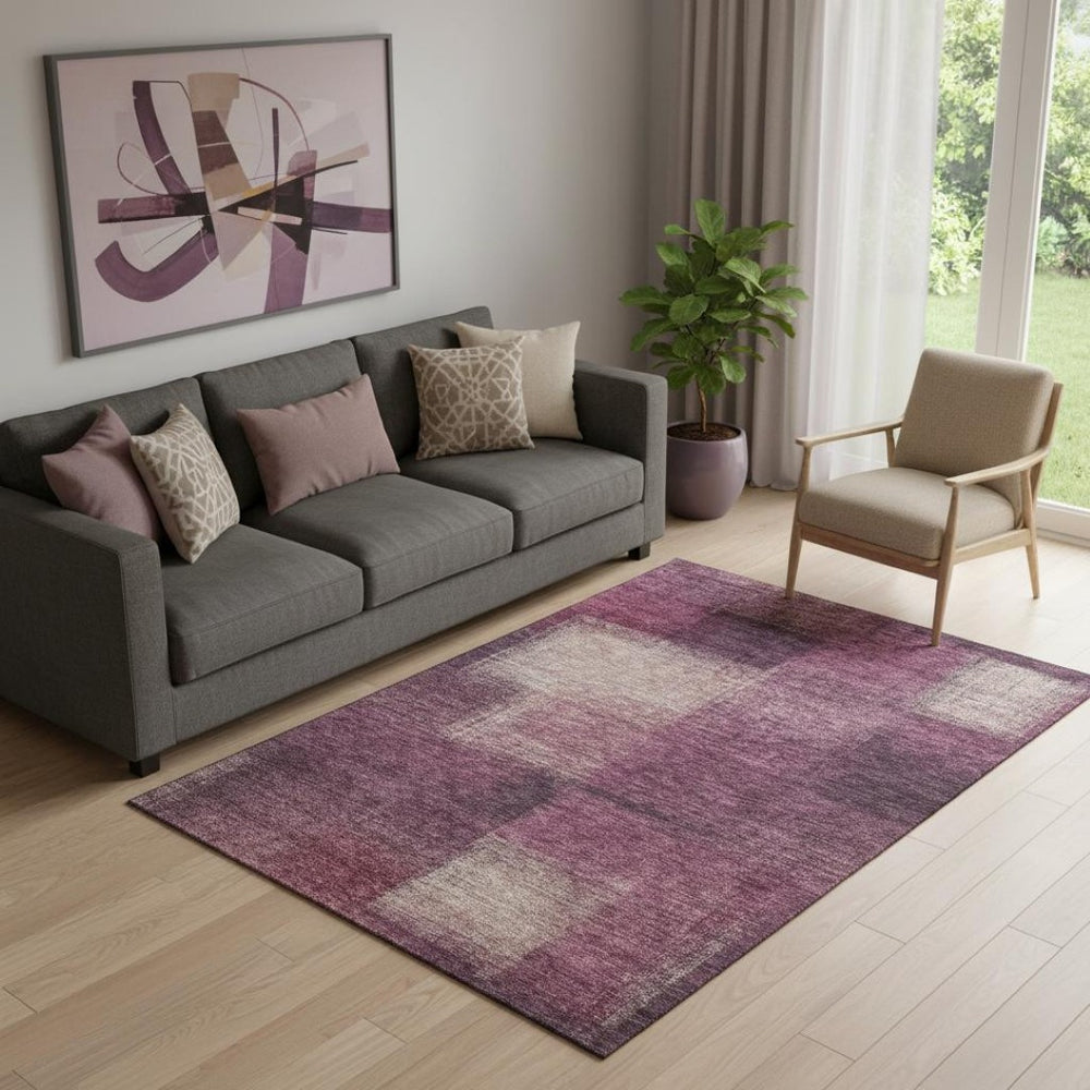 HomeRoots 5' X 8' Plum and Beige Abstract Washable Area Rug with UV Protection – Durable, Stylish, Easy Care! 662581