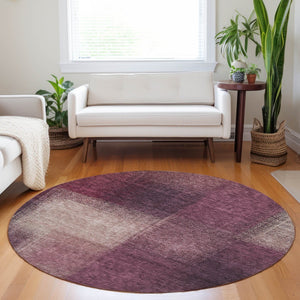 HomeRoots 8' Plum And Beige Abstract Washable Round Rug – Durable, UV-Protected, Ideal for Homes with Kids & Pets 662582