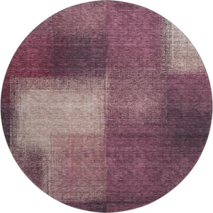 HomeRoots 8' Plum And Beige Abstract Washable Round Rug – Durable, UV-Protected, Ideal for Homes with Kids & Pets 662582