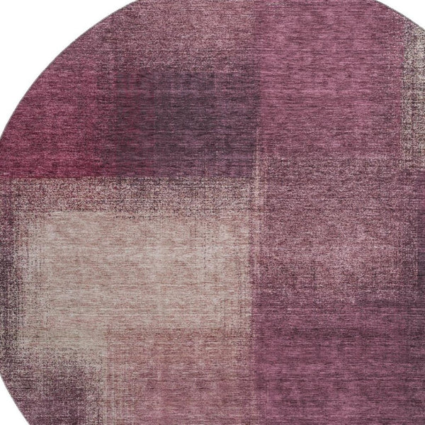 HomeRoots 8' Plum And Beige Abstract Washable Round Rug – Durable, UV-Protected, Ideal for Homes with Kids & Pets 662582