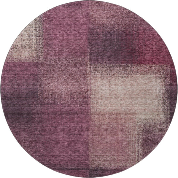 HomeRoots 8' Plum And Beige Abstract Washable Round Rug – Durable, UV-Protected, Ideal for Homes with Kids & Pets 662582