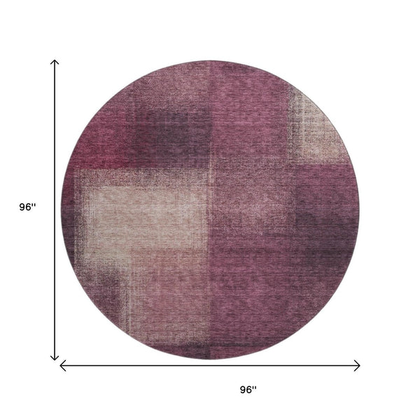 HomeRoots 8' Plum And Beige Abstract Washable Round Rug – Durable, UV-Protected, Ideal for Homes with Kids & Pets 662582