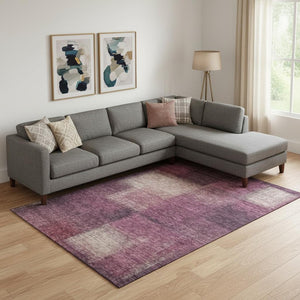 HomeRoots 8' X 10' Stylish Plum & Beige Abstract Area Rug - Washable, UV Protected, Family-Friendly Design! 662583