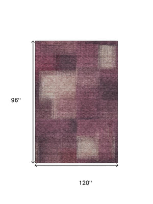 HomeRoots 8' X 10' Stylish Plum & Beige Abstract Area Rug - Washable, UV Protected, Family-Friendly Design! 662583