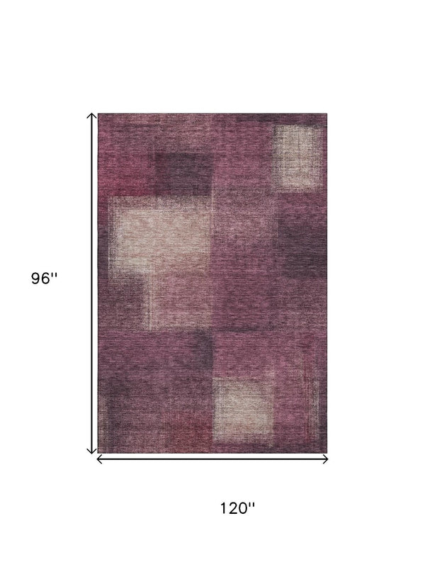 HomeRoots 8' X 10' Stylish Plum & Beige Abstract Area Rug - Washable, UV Protected, Family-Friendly Design! 662583