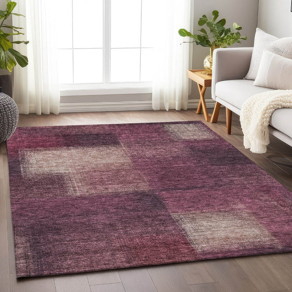 HomeRoots 8' X 10' Stylish Plum & Beige Abstract Area Rug - Washable, UV Protected, Family-Friendly Design! 662583