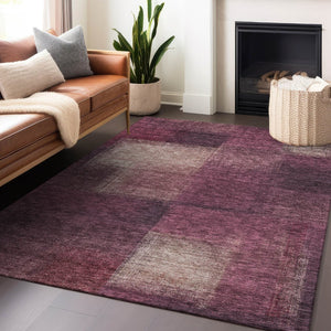 HomeRoots 8' X 10' Stylish Plum & Beige Abstract Area Rug - Washable, UV Protected, Family-Friendly Design! 662583