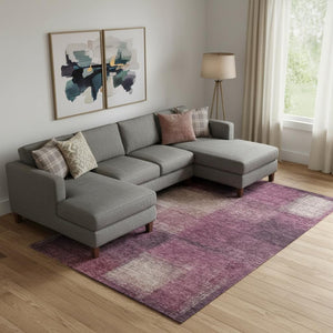 HomeRoots 9' X 12' Stunning Plum & Beige Abstract Washable Area Rug with UV Protection for High-Traffic Areas 662584