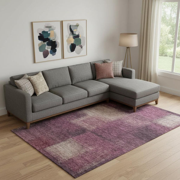 HomeRoots 10' X 14' Modern Plum & Beige Abstract Washable Area Rug with UV Protection for Stylish Living Spaces 662585