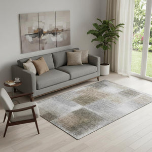 HomeRoots 5' X 8' Modern Silver Beige & Gray Abstract Washable Area Rug with UV Protection for Busy Homes 662587