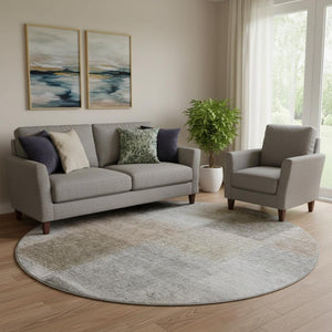 HomeRoots 8' Silver Beige & Gray Abstract Washable Round Rug - UV Protected, Easy-Care, Perfect for Homes 662588