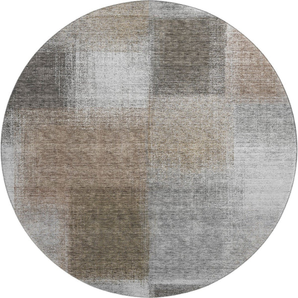 HomeRoots 8' Silver Beige & Gray Abstract Washable Round Rug - UV Protected, Easy-Care, Perfect for Homes 662588