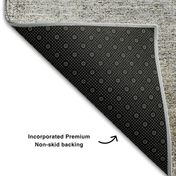 HomeRoots 8' Silver Beige & Gray Abstract Washable Round Rug - UV Protected, Easy-Care, Perfect for Homes 662588