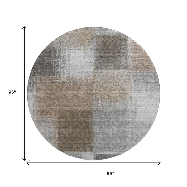 HomeRoots 8' Silver Beige & Gray Abstract Washable Round Rug - UV Protected, Easy-Care, Perfect for Homes 662588