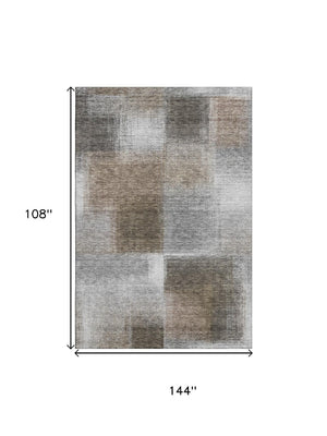 HomeRoots 9' X 12' Abstract Washable Area Rug in Silver Beige & Gray - UV Protected, Stain Resistant, Durable Design 662590
