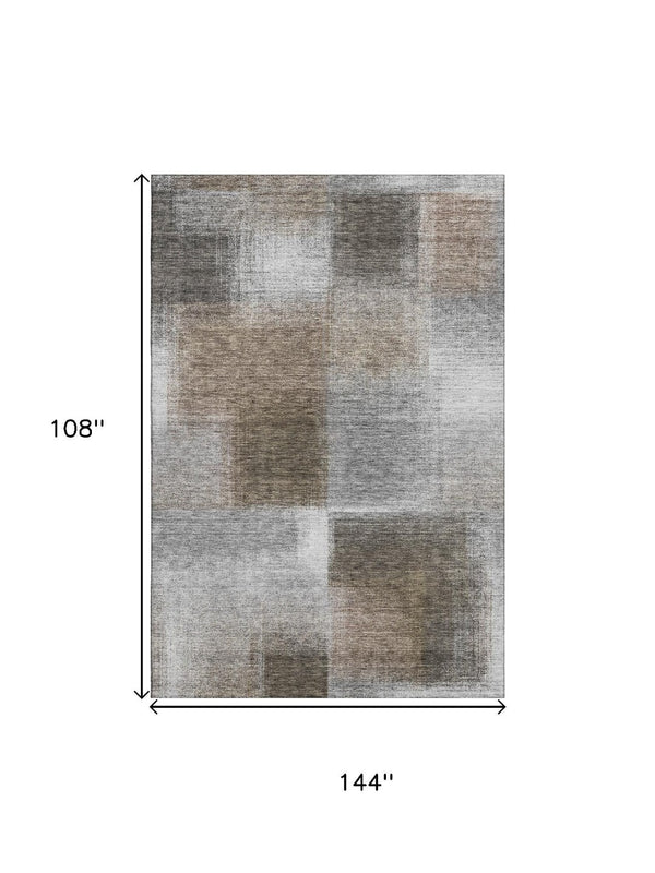 HomeRoots 9' X 12' Abstract Washable Area Rug in Silver Beige & Gray - UV Protected, Stain Resistant, Durable Design 662590