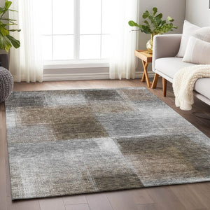 HomeRoots 9' X 12' Abstract Washable Area Rug in Silver Beige & Gray - UV Protected, Stain Resistant, Durable Design 662590