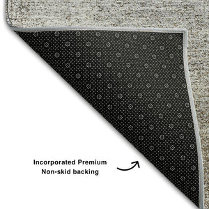 HomeRoots 9' X 12' Abstract Washable Area Rug in Silver Beige & Gray - UV Protected, Stain Resistant, Durable Design 662590