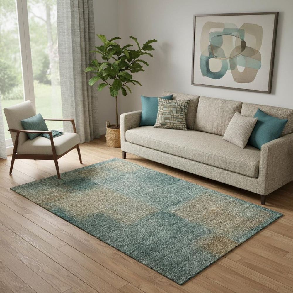 HomeRoots 5' X 8' Teal and Brown Abstract Area Rug – Stylish, Washable, UV Protected, Perfect for High-Traffic Areas! 662599