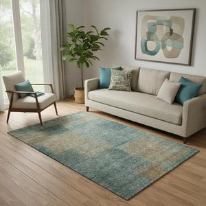 HomeRoots 5' X 8' Teal and Brown Abstract Area Rug – Stylish, Washable, UV Protected, Perfect for High-Traffic Areas! 662599