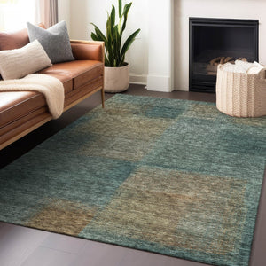 HomeRoots 5' X 8' Teal and Brown Abstract Area Rug – Stylish, Washable, UV Protected, Perfect for High-Traffic Areas! 662599