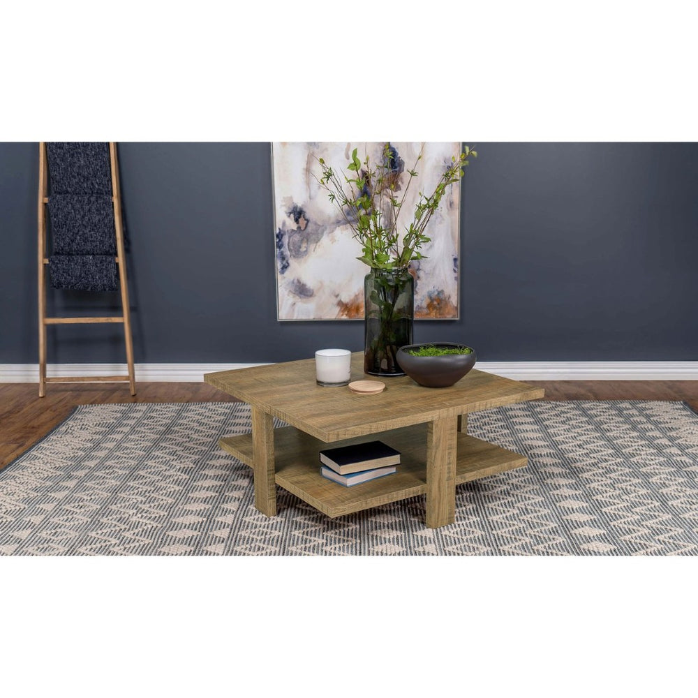 English Elm Runnion Dual Tier Square Coffee Table Warm Brown Finish for Farmhouse Living Rooms B062P441084