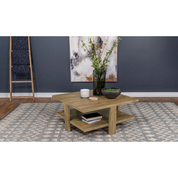 English Elm Runnion Dual Tier Square Coffee Table Warm Brown Finish for Farmhouse Living Rooms B062P441084