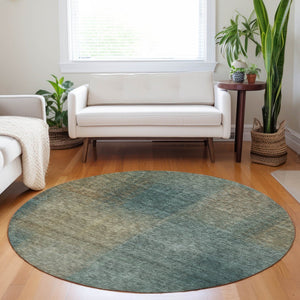 HomeRoots 8' Teal and Brown Abstract Round Rug – Washable, UV Protected, Stain Resistant, Ideal for Busy Homes 662600