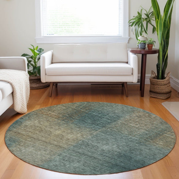 HomeRoots 8' Teal and Brown Abstract Round Rug – Washable, UV Protected, Stain Resistant, Ideal for Busy Homes 662600