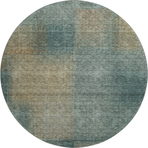 HomeRoots 8' Teal and Brown Abstract Round Rug – Washable, UV Protected, Stain Resistant, Ideal for Busy Homes 662600
