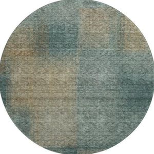 HomeRoots 8' Teal and Brown Abstract Round Rug – Washable, UV Protected, Stain Resistant, Ideal for Busy Homes 662600