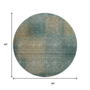 HomeRoots 8' Teal and Brown Abstract Round Rug – Washable, UV Protected, Stain Resistant, Ideal for Busy Homes 662600