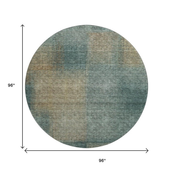 HomeRoots 8' Teal and Brown Abstract Round Rug – Washable, UV Protected, Stain Resistant, Ideal for Busy Homes 662600