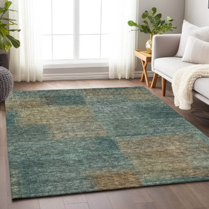 HomeRoots 8' X 10' Stylish Teal and Brown Abstract Area Rug - Durable, Stain-Resistant, UV Protected & Washable! 662601