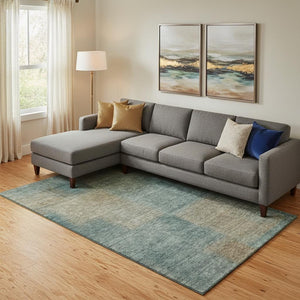 HomeRoots 9' X 12' Washable Teal & Brown Abstract Area Rug with UV Protection - Durable, Modern & Easy Care! 662602