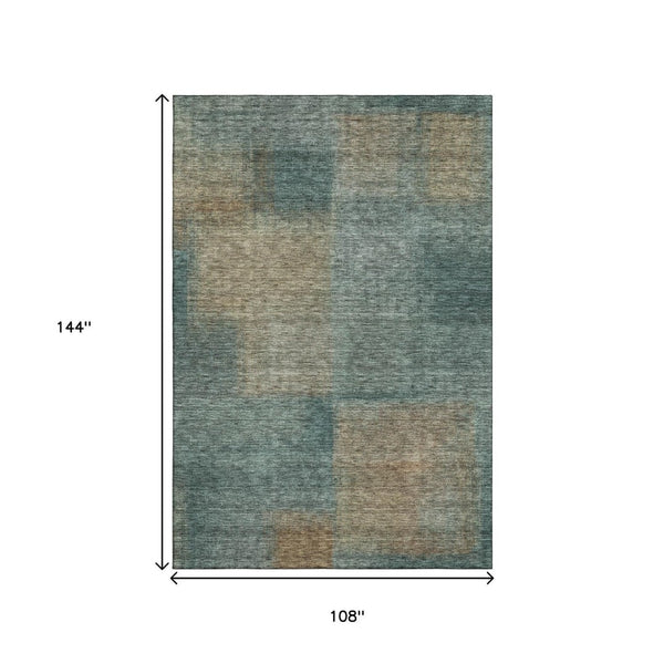 HomeRoots 9' X 12' Washable Teal & Brown Abstract Area Rug with UV Protection - Durable, Modern & Easy Care! 662602