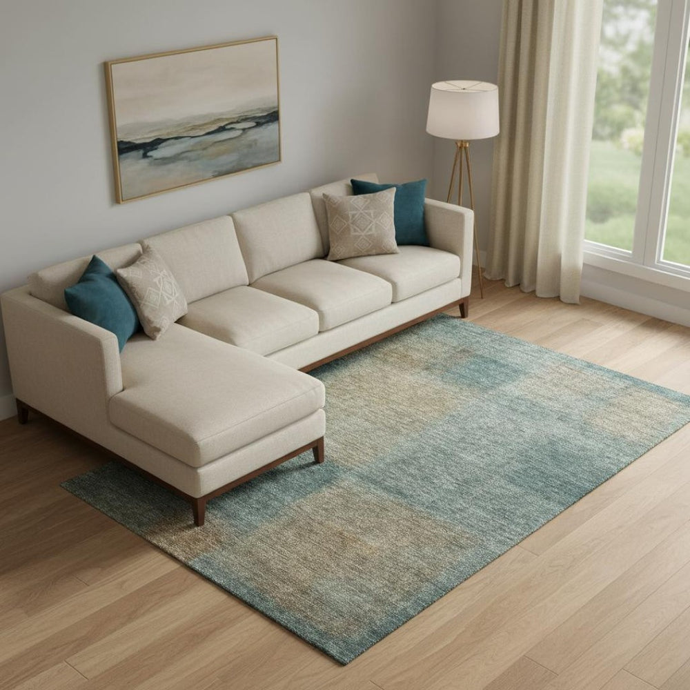 HomeRoots 10' X 14' Teal and Brown Abstract Area Rug – Washable, UV Protected, Durable for Busy Households 662603