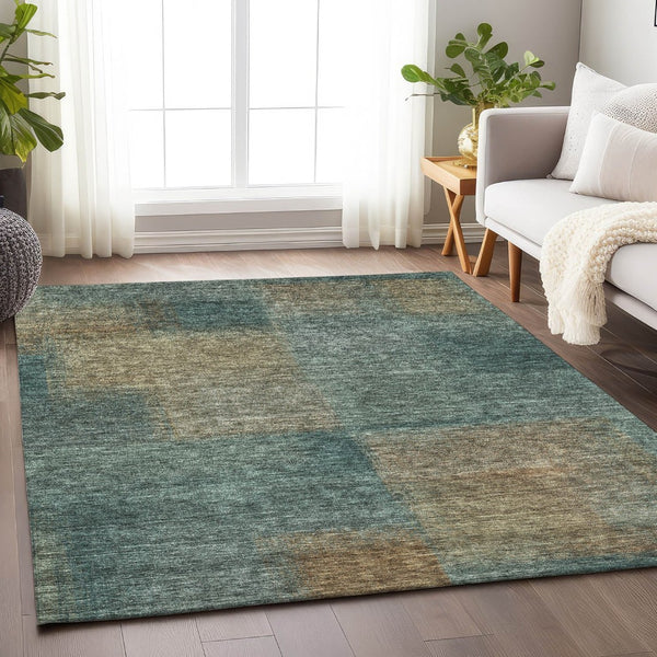 HomeRoots 10' X 14' Teal and Brown Abstract Area Rug – Washable, UV Protected, Durable for Busy Households 662603