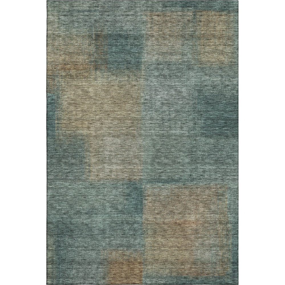HomeRoots 10' X 14' Teal and Brown Abstract Area Rug – Washable, UV Protected, Durable for Busy Households 662603