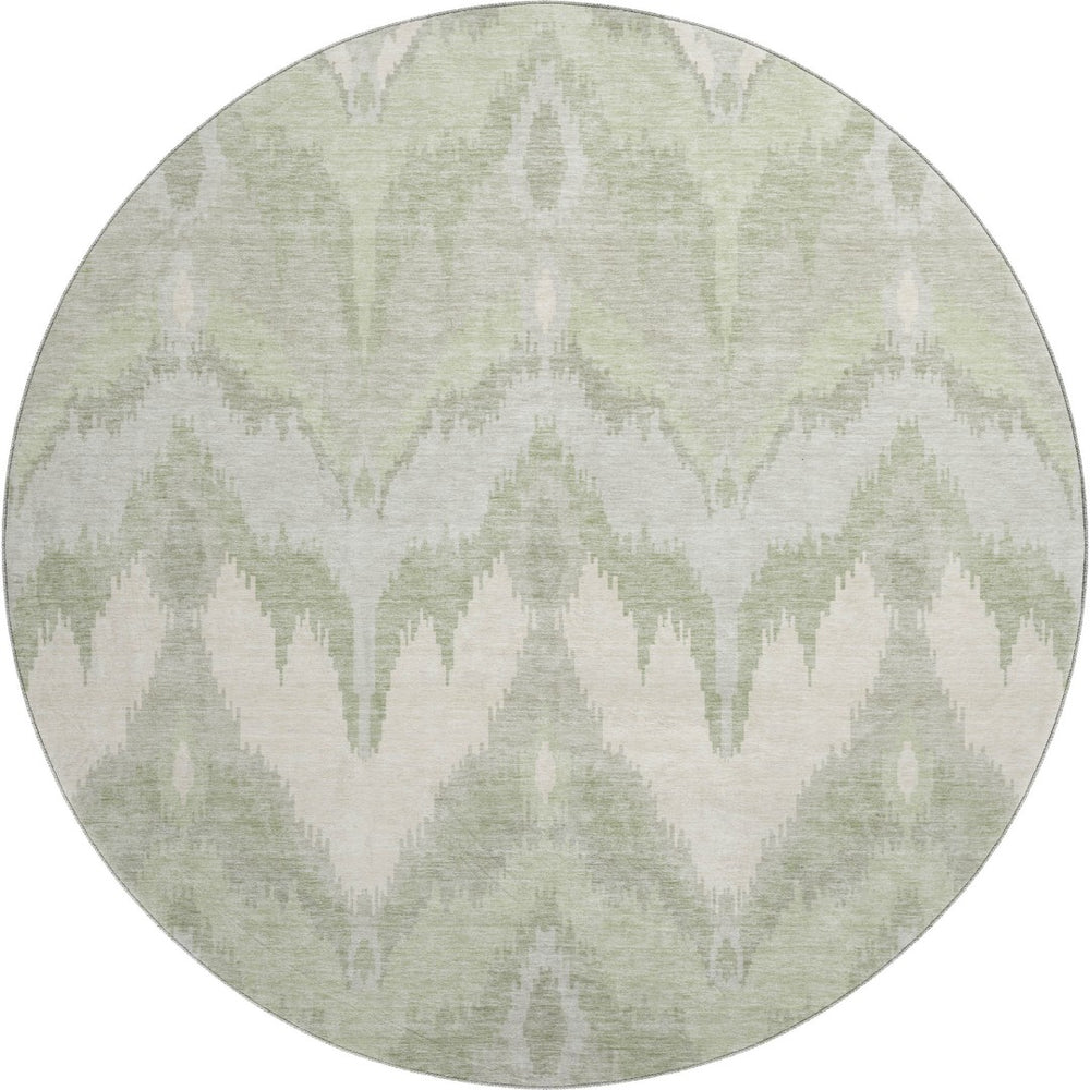 HomeRoots 8' Ikat Washable Round Rug in Artichoke Green & Ivory - Stylish, Durable, UV-Protected for All Spaces 662606
