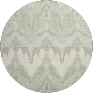 HomeRoots 8' Ikat Washable Round Rug in Artichoke Green & Ivory - Stylish, Durable, UV-Protected for All Spaces 662606