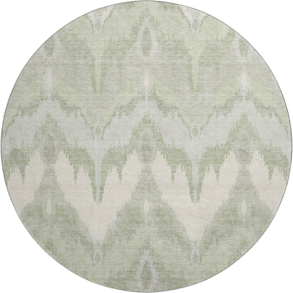 HomeRoots 8' Ikat Washable Round Rug in Artichoke Green & Ivory - Stylish, Durable, UV-Protected for All Spaces 662606