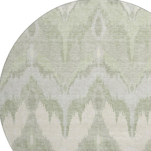 HomeRoots 8' Ikat Washable Round Rug in Artichoke Green & Ivory - Stylish, Durable, UV-Protected for All Spaces 662606