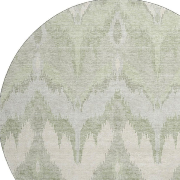 HomeRoots 8' Ikat Washable Round Rug in Artichoke Green & Ivory - Stylish, Durable, UV-Protected for All Spaces 662606