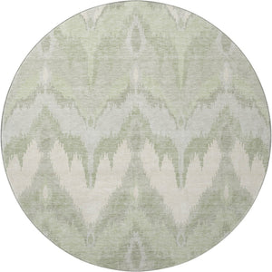 HomeRoots 8' Ikat Washable Round Rug in Artichoke Green & Ivory - Stylish, Durable, UV-Protected for All Spaces 662606