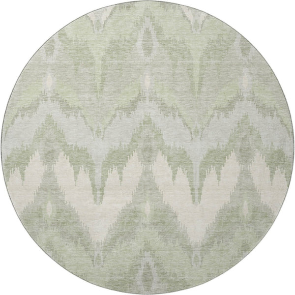 HomeRoots 8' Ikat Washable Round Rug in Artichoke Green & Ivory - Stylish, Durable, UV-Protected for All Spaces 662606