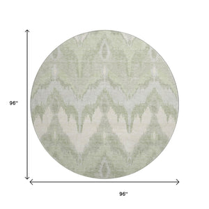HomeRoots 8' Ikat Washable Round Rug in Artichoke Green & Ivory - Stylish, Durable, UV-Protected for All Spaces 662606