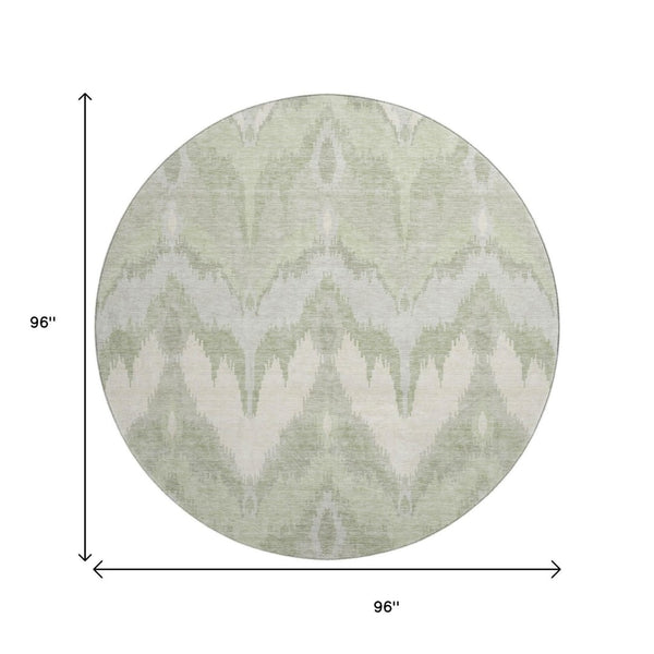 HomeRoots 8' Ikat Washable Round Rug in Artichoke Green & Ivory - Stylish, Durable, UV-Protected for All Spaces 662606